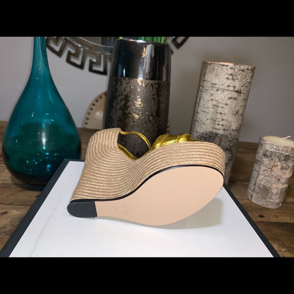 Gucci Embroidered Metallic Gold Espadrille Wedges - Picture 8 of 8